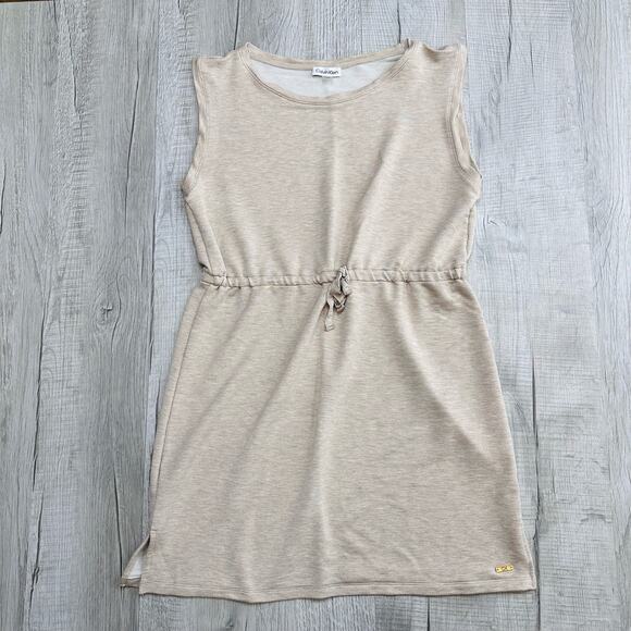 Calvin Klein Mini Tank Dress Womens L Tan Short Dress Elastic Waist Sleeveless - Picture 2 of 9